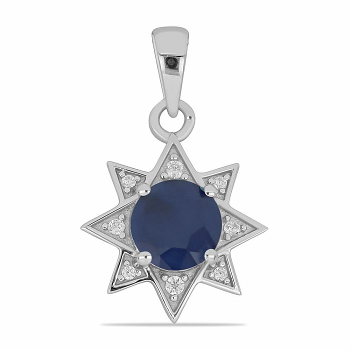 Přívěsek stříbrný s broušeným modrým safírem a zirkony Ag 925 023185 SAF - 1,8 cm, 2,0 g