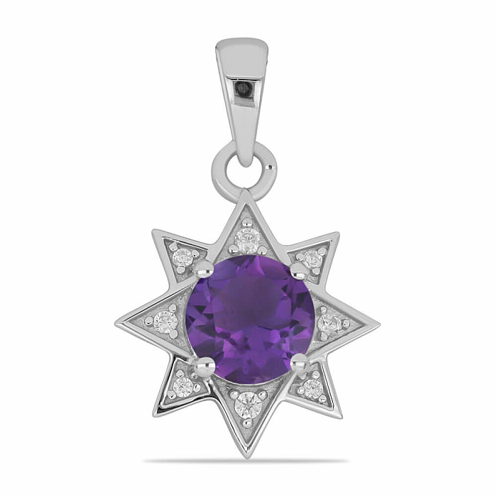 Přívěsek stříbrný s broušeným africkým ametystem a zirkony Ag 925 023185 AFAM - 1,8 cm, 2,0 g