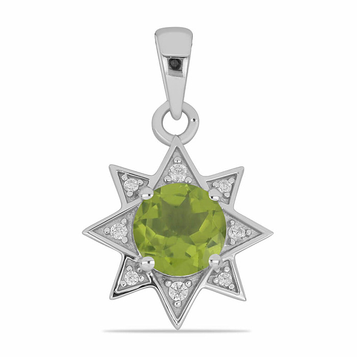 Přívěsek stříbrný s broušeným olivínem a zirkony Ag 925 023185 PD - 1,8 cm, 2,0 g