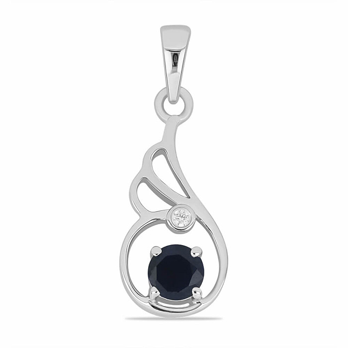 Přívěsek stříbrný s broušeným modrým safírem a zirkonem Ag 925 026584 SAF - 2,1 cm, 1,7 g