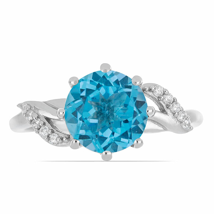 Prsten stříbrný se Swiss Blue topazem a zirkony Ag 925 015554 SBT - 52 mm , 2,6 g