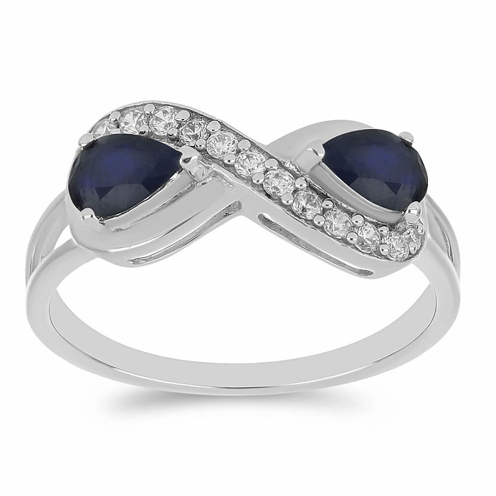 Prsten stříbrný s modrým safírem a zirkony Ag 925 016796 SAF - 52 mm (US 6), 2,9 g