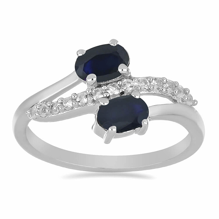 Prsten stříbrný s modrým safírem a zirkony Ag 925 026069 SAF - 52 mm (US 6), 2,9 g