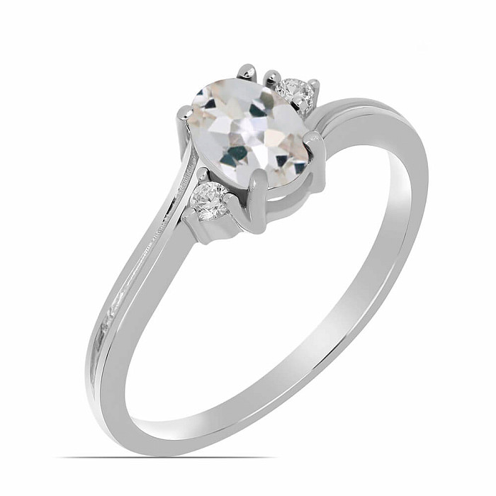 Prsten stříbrný s morganitem a zirkony Ag 925 026295 MG - 59 mm  2,6 g