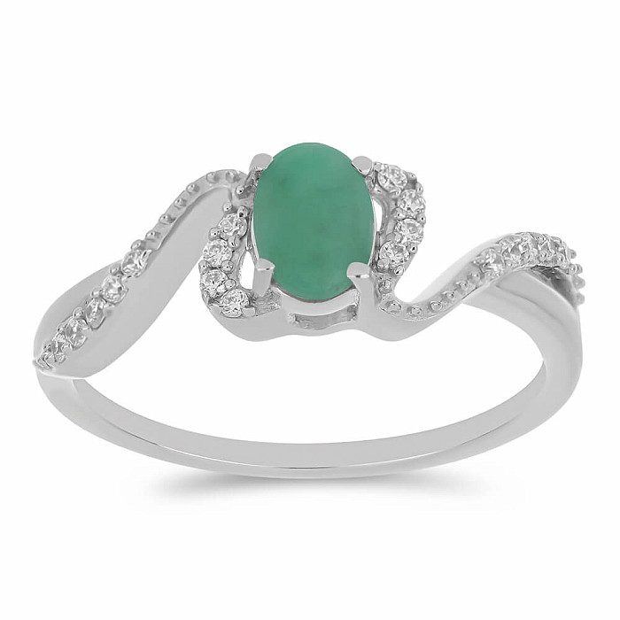 Prsten stříbrný s broušeným smaragdem Ag 925 030163 EM - 52 mm (US 6), 2,3 g