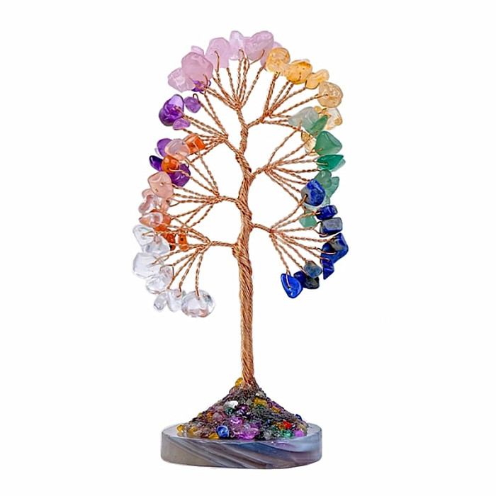 Čakrový stromeček na achátu - dekorace do bytu a kanceláře - cca 10,5 cm