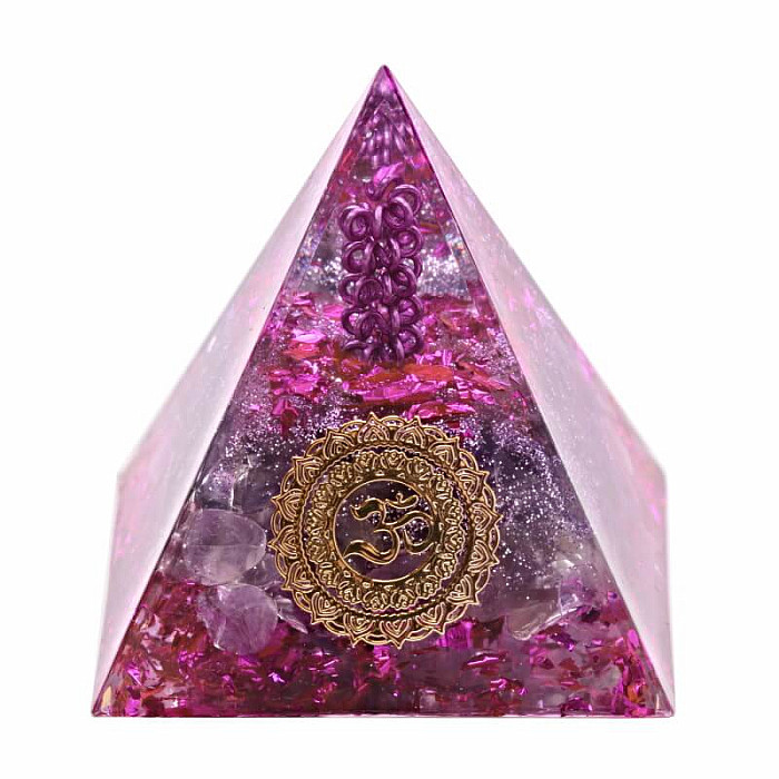 Orgonit pyramida s ametystem Symbol Óm - 5 x 5 x 5,2 cm