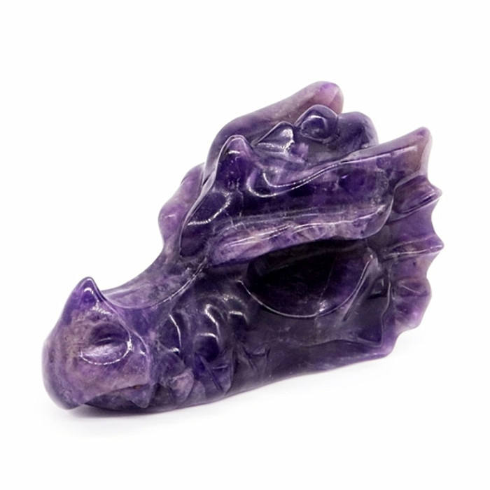 Ručně vyřezaná hlava draka z ametystu - cca 3 x 5,3 cm