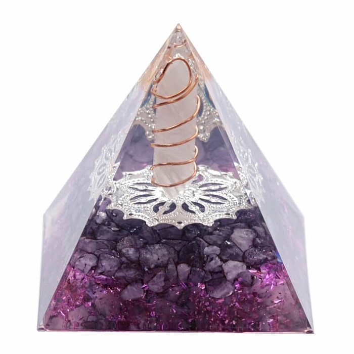 Orgonit pyramida ametystová s krystalem křišťálu - 6 x 6 x 6,2 cm