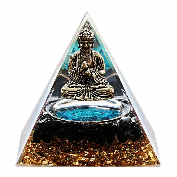 Orgonit pyramida Meditující Buddha s černým achátem - 6 x 6 x 6,5 cm