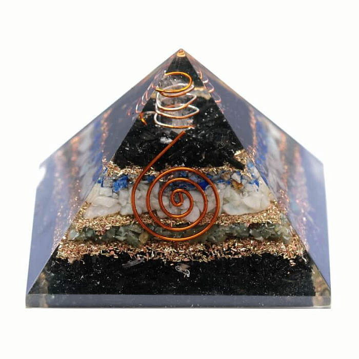 Orgonit pyramida mix polodrahokamů - cca 6,5 x 6,5 cm