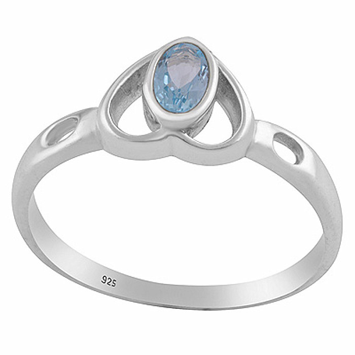 Stříbrný prsten s modrým topazem Srdce - 59 mm (US 9), 1,3 g