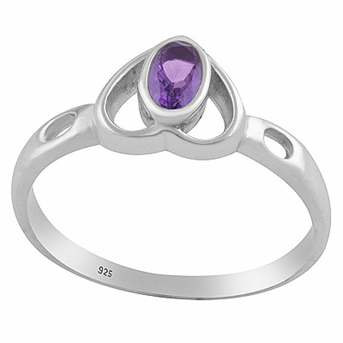 Stříbrný prsten s ametystem Srdce - 57 mm (US 8), 1,2 g