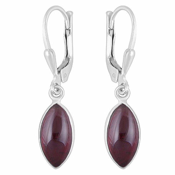 Stříbrné visací náušnice s granátem - 3 cm, 2 g