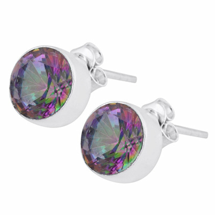 Stříbrné náušnice pecky s mystickým topazem - 8 mm, 1,9 g