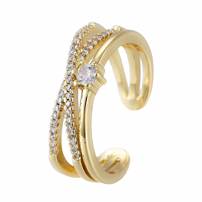 Dámský pozlacený prsten kubická zirkonie Criss Cross - 53 mm