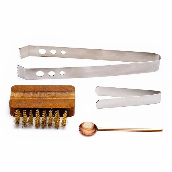 Sada pomůcek pro vykuřování - kleště, kartáček a lžička - 4 ks