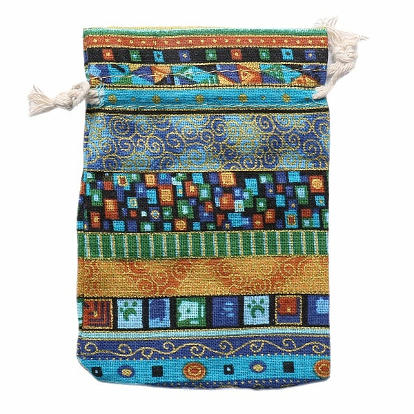Sáček plátěný etno motiv modrý 10x14 cm - cca 10 x 14 cm