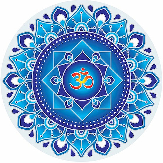 Levně Dekorativní samolepka modrá mandala se symbolem Óm - cca 14 cm