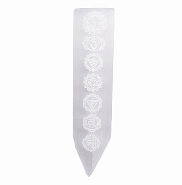Levně Selenit masážní tyčinka se symboly čaker - cca 3,7 x 14,5 cm