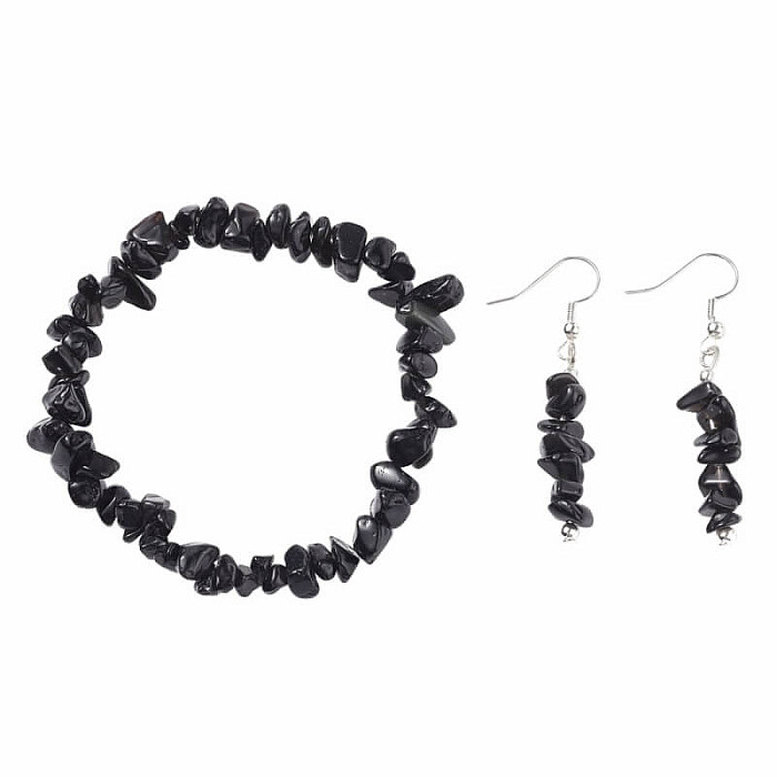 Levně Sada náramku a náušnic z obsidiánu - obvod cca 16 až 23 cm