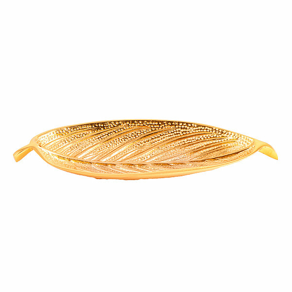 Stojánek kovový pozlacený ve tvaru listu na vonné tyčinky - délka cca 25 cm