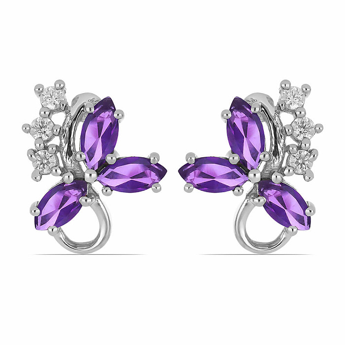 Náušnice stříbrné s broušenými africkými ametysty a zirkony Ag 925 015728 AFAM - 1,5 cm, 3,7 g