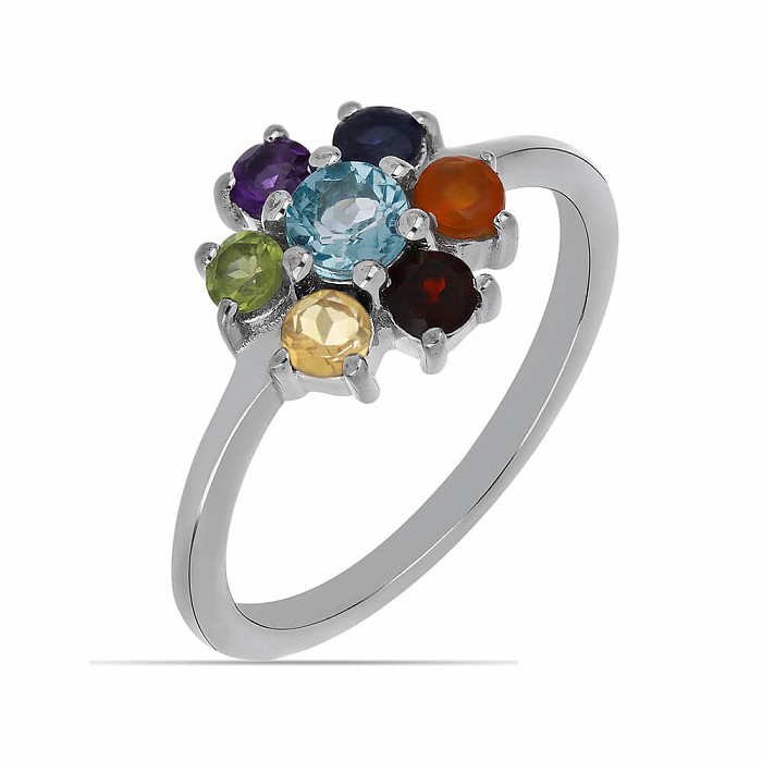 Čakrový prsten Anemone rhodiované stříbro Ag 925 - 52 mm , 2,2 g