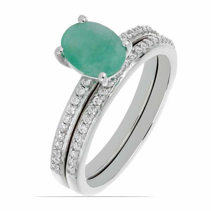 Levně Sada stříbrných prstenů s broušeným smaragdem Ag 925 046587 EM - 62 mm (US 10), 3,6 g