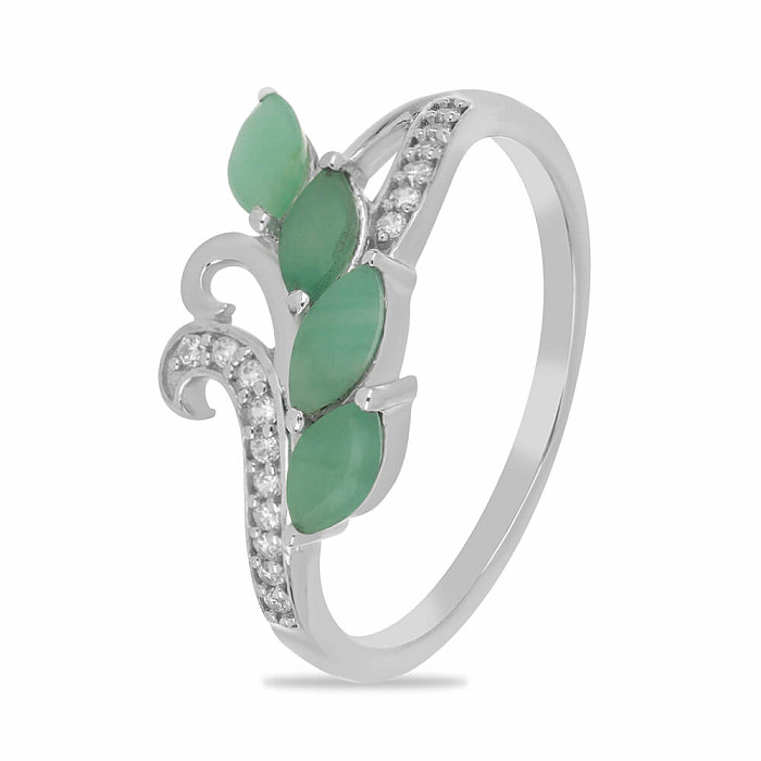 Prsten stříbrný s broušenými smaragdy a zirkony Ag 925 026347 EM - 54 mm , 2,7 g