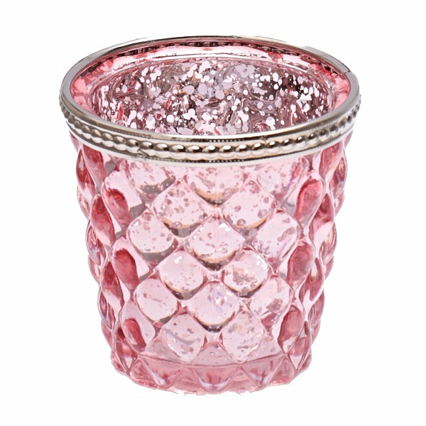 Levně Svícen sklo na čajové a votivní svíčky Retro růžový - 7 x 7 cm