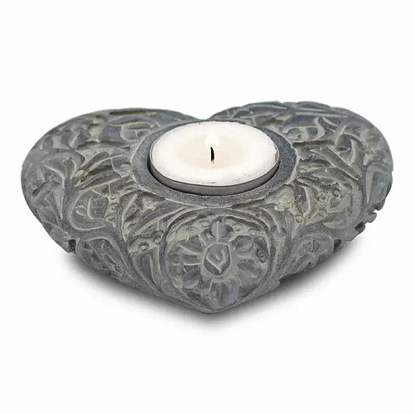 Svícen z mastku na čajové svíčky Srdce - cca 9 x 11 cm