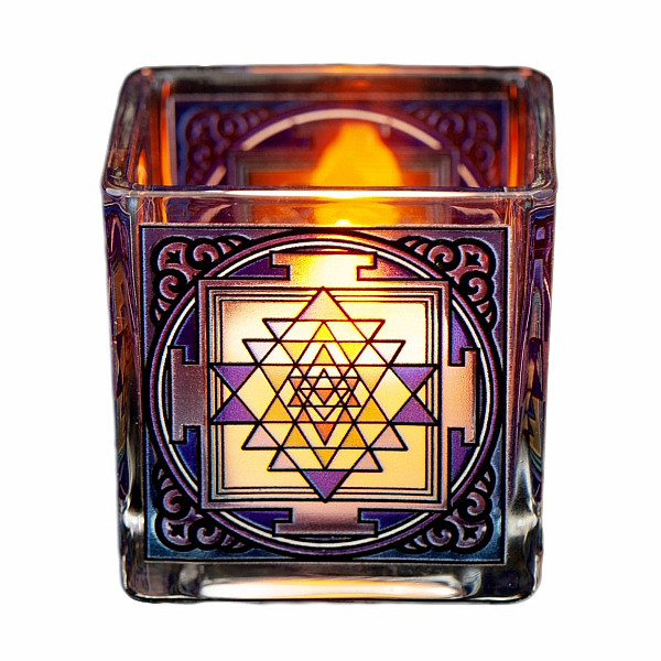 Svícen sklo Shri Yantra na čajové svíčky - 6 x 6 cm
