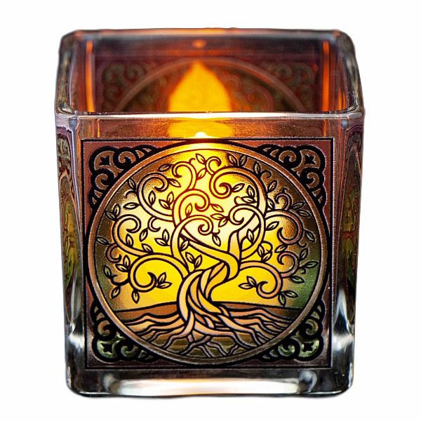 Svícen sklo Yggdrasil na čajové svíčky - 6 x 6 cm