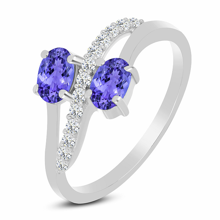 Prsten stříbrný s broušeným tanzanitem a zirkony Ag 925 026069 TZ - 57 mm , 2,9 g