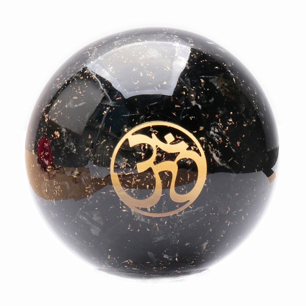 Levně Orgonit koule s turmalínem a symbolem Óm - průměr cca 6 cm