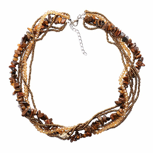 Levně Tygří oko exkluzivní náhrdelník s třpytivými korálky - délka cca 45 cm