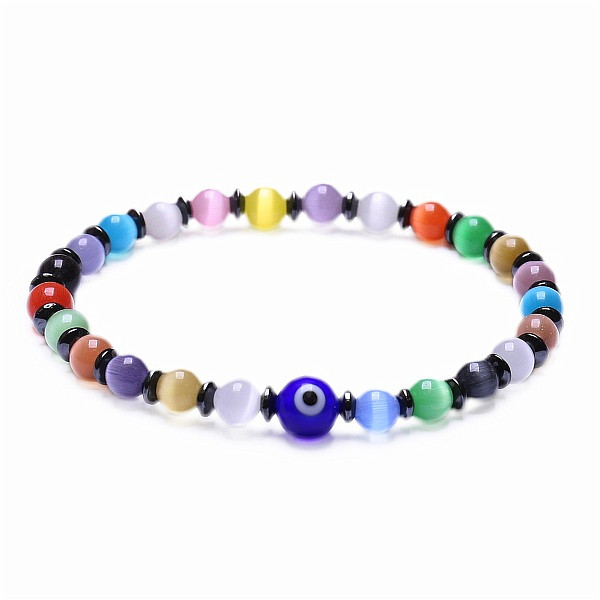 Levně Veselý módní náramek z barevných ulexitů s ochranným talismanem - obvod cca 16 až 22 cm