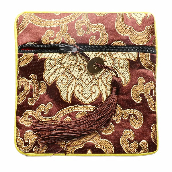 Levně Brokátový sáček hnědý se zipem a mincí pro štěstí 12x12 cm - cca 12 x 12 cm