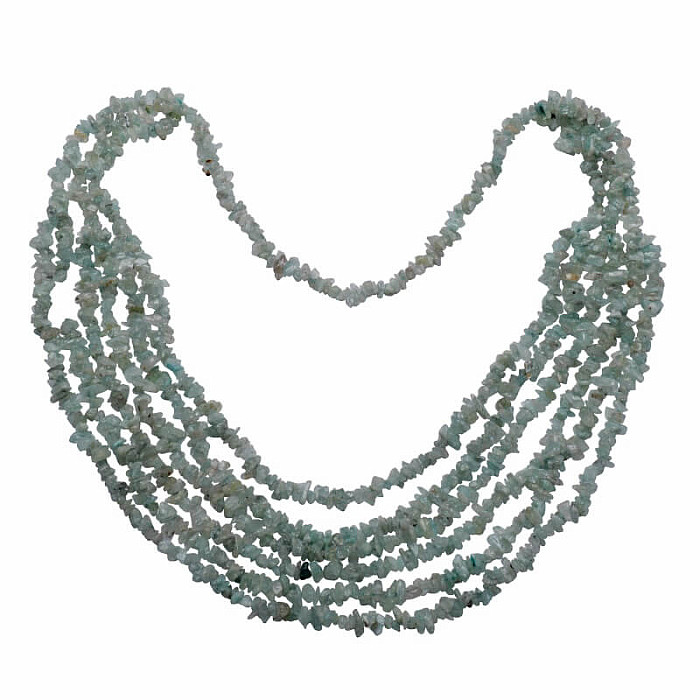 Levně Akvamarín náhrdelník sekaný pětiřadý - cca 75 cm