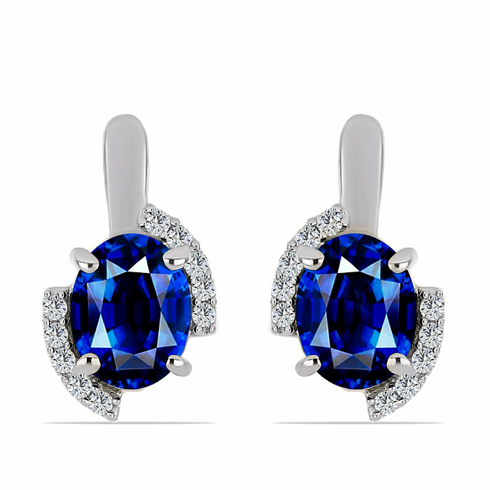 Náušnice stříbrné s broušenými modrými safíry a zirkony Ag 925 010645 SAF - 1,5 cm, 3,7 g