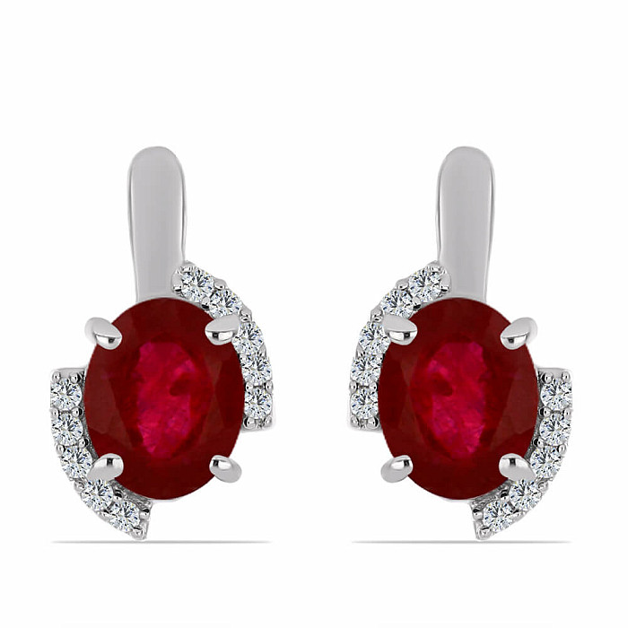 Náušnice stříbrné s broušenými rubíny a zirkony Ag 925 010645 RB - 1,5 cm, 3,7 g