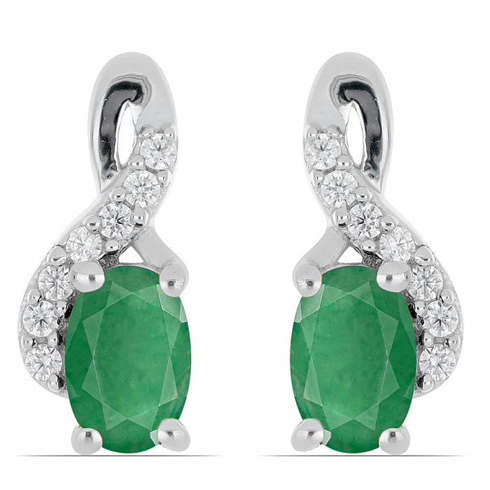 Náušnice stříbrné s broušenými smaragdy a zirkony Ag 012172 EM - 1,3 cm, 2,6 g