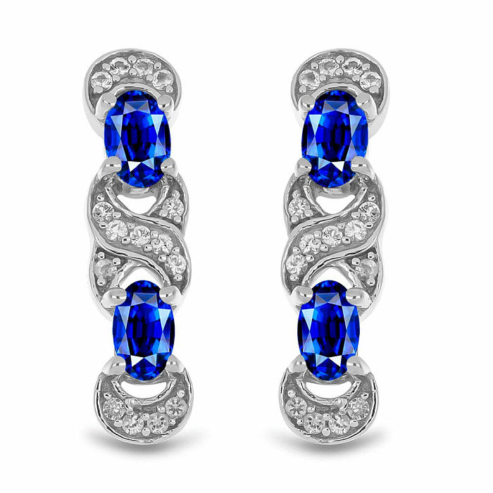 Náušnice stříbrné s broušenými modrými safíry a zirkony Ag 925 013834 SAF - 2 cm, 2,9 g