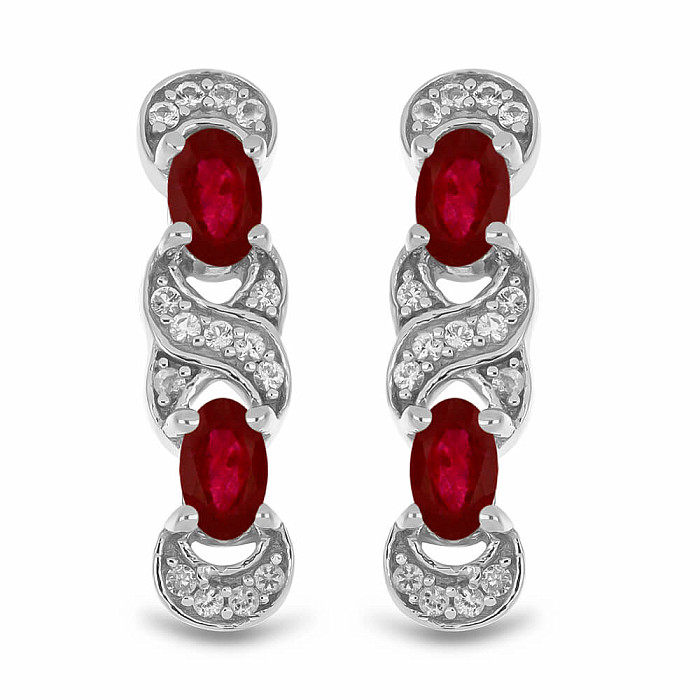 Náušnice stříbrné s broušenými rubíny a zirkony Ag 925 013834 RB - 2 cm, 2,9 g