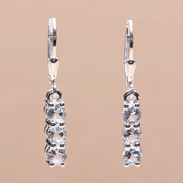 Levně Náušnice stříbrné s broušenými akvamaríny Ag 925 014969 AQ - 1,2 cm, 2,1 g