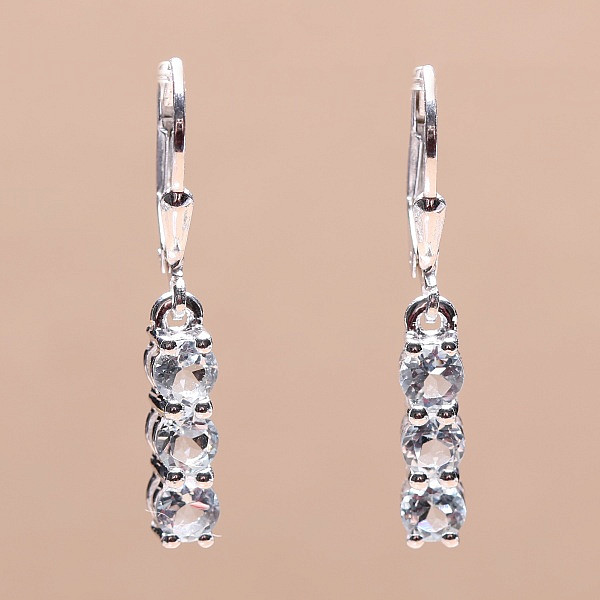 Náušnice stříbrné s broušenými akvamaríny Ag 925 014969 AQ - 1,2 cm, 2,1 g