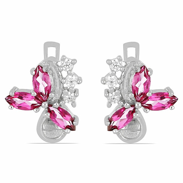 Náušnice stříbrné s broušenými Pink topazy a zirkony Ag 925 015728 PT - 1,5 cm, 3,8 g