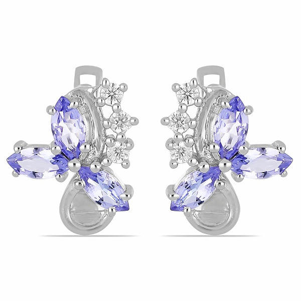 Náušnice stříbrné s broušenými tanzanity a zirkony Ag 925 015728 TZ - 1,5 cm, 3,8 g