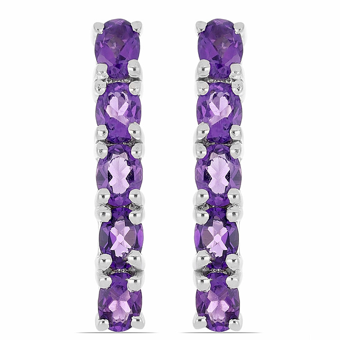 Náušnice stříbrné s broušenými africkými ametysty Ag 925 015915 AFAM - 2,0 cm, 3,8 g